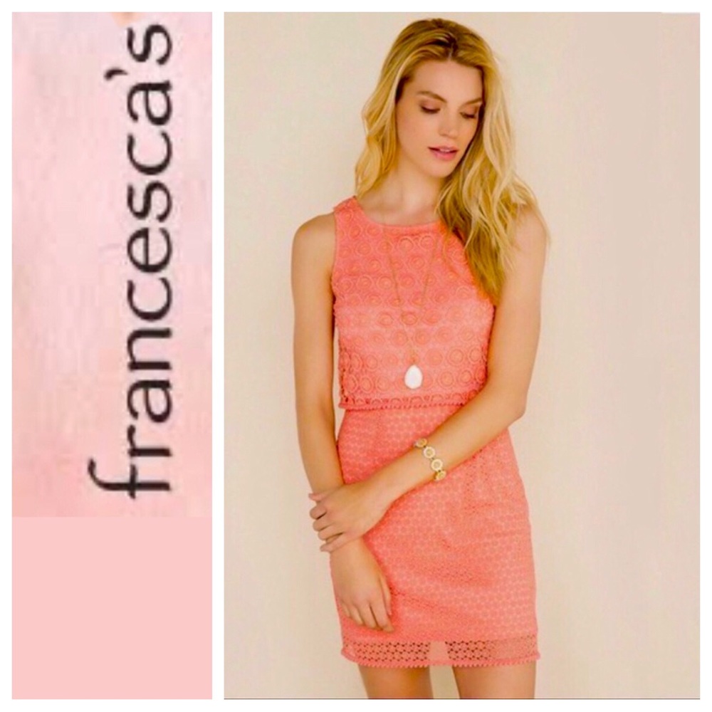 Francesca's Alya Coral Crocheted Dress S